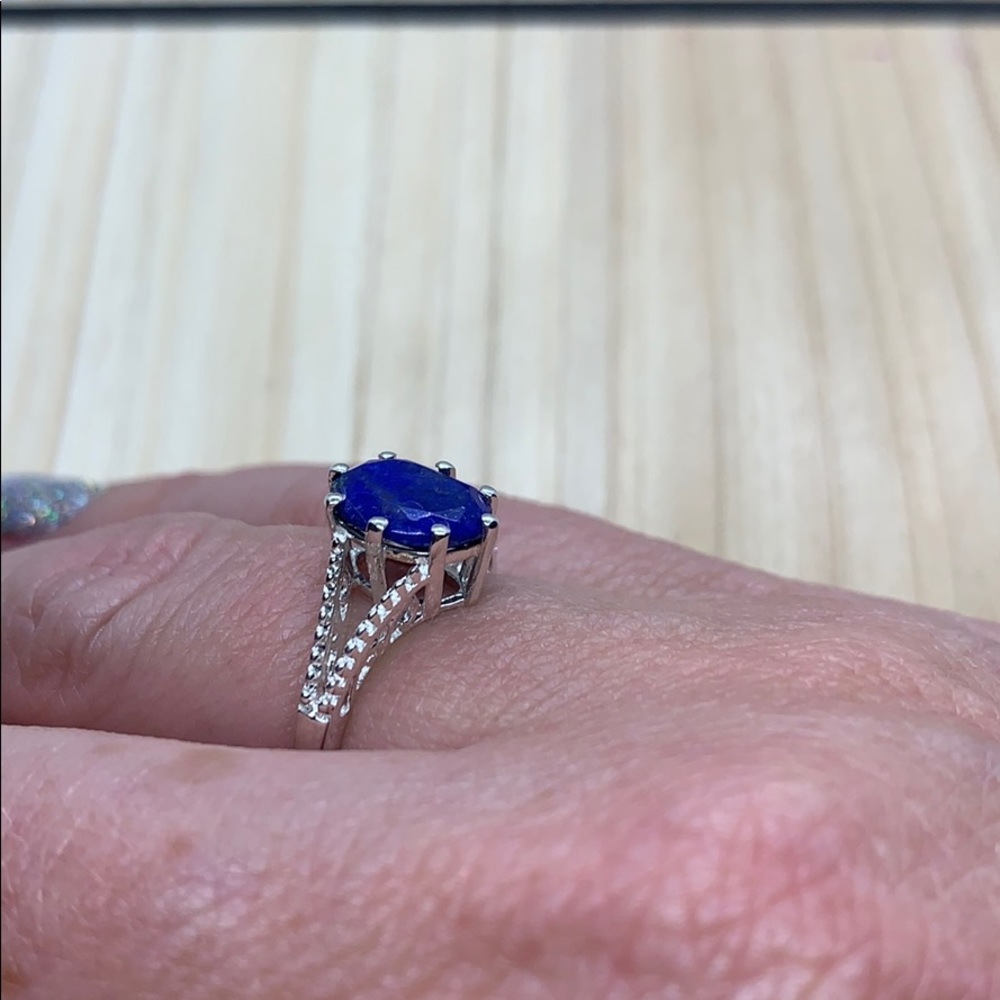 Lapis Lazuli Sterling Silver Split Shank Ring - Picture 4 of 6